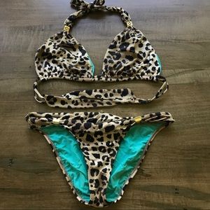 VIX BIA Bikini - leopard with teal lining - top D, bottom M